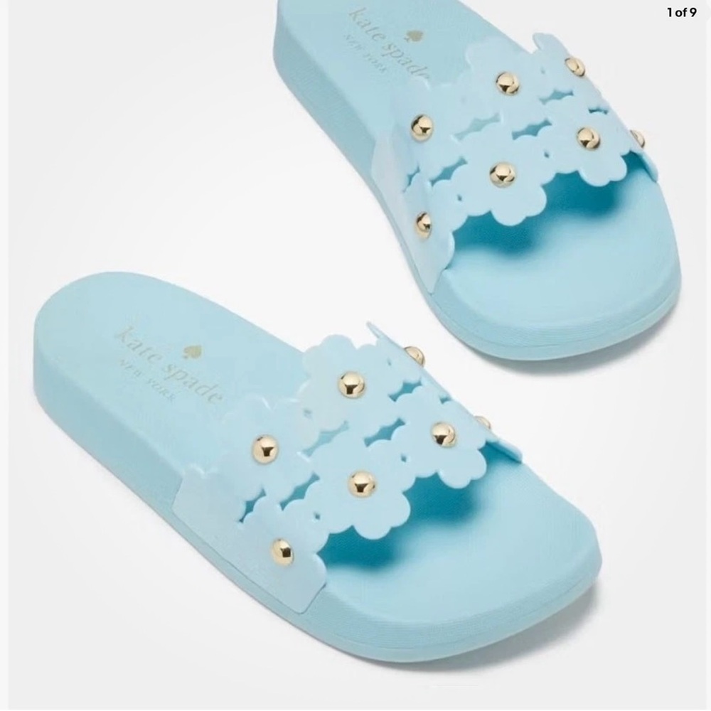 Kate Spade Blue Daisy Pool Slides Size 7